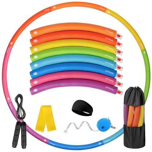 Phobby Weighted Exercise Hoop for Adults, 2.8lbs Adjustable Fitness Hoop, Detachable Hoops with Resistance Band, Headband & Jump Rope, Portable Home Gym Workout Set