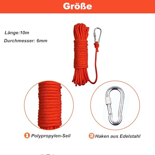 BeGrit 6mm Bootsseil 10m Polypropylen Seil Boot Fenderleine Orange Ankerleine Kajak Festmacher Tauwerk für Bootsport Camping Fischen Wandern