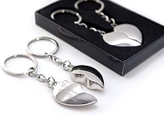 Personalised Split /Joining Love Heart Keyrings - Engraved with your custom text/name