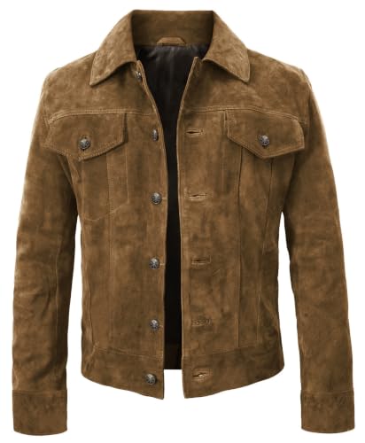 Image of LP-FACON Mens Western Style Trucker Suede Leather Jacket