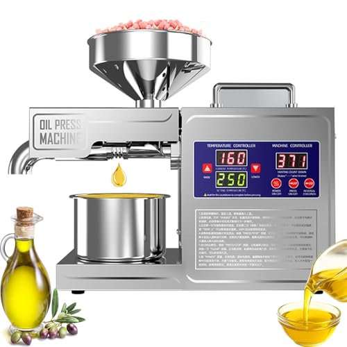 Máquina de Prensa de Aceite de 1200 W, Extractor Eléctrico de Aceite Frío y Caliente, Prensa de Aceite Automática de Acero Inoxidable 304 de Grado Alimenticio Para Maní, Sésamo, Semillas de Girasol