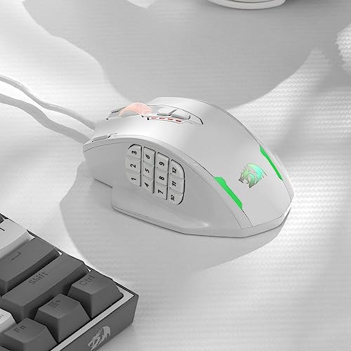 Image of Redragon M908 Impact RGB LED MMO Gaming Mouse with 12 Side Buttons, Optical Wired Ergonomic Mouse with Max 12,400DPI, High Precision, 18 Programmable Macro Shortcuts, Comfort Grip, White