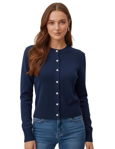 Image of Women's Casual Slim Fit Cardigan Sweaters Long Sleeve Button Down Lightweight Waist Length