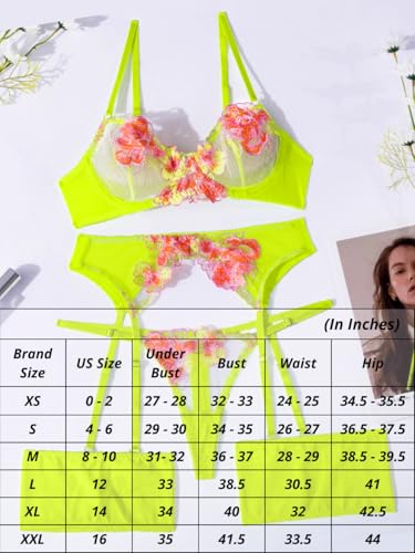 Foto de Kaei&Shi - Lencería de 4 piezas con bordado floral, aros, tanga y liguero (imagen 7)
