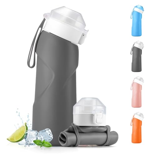 Fancysky Botella Plegable Silicona 700ml, Botella Agua Plegable Libre de BPA, Antigoteo, Portátil, soft flask, Ideal para Viaje, Running, Camping y Gimnasio (Gris)