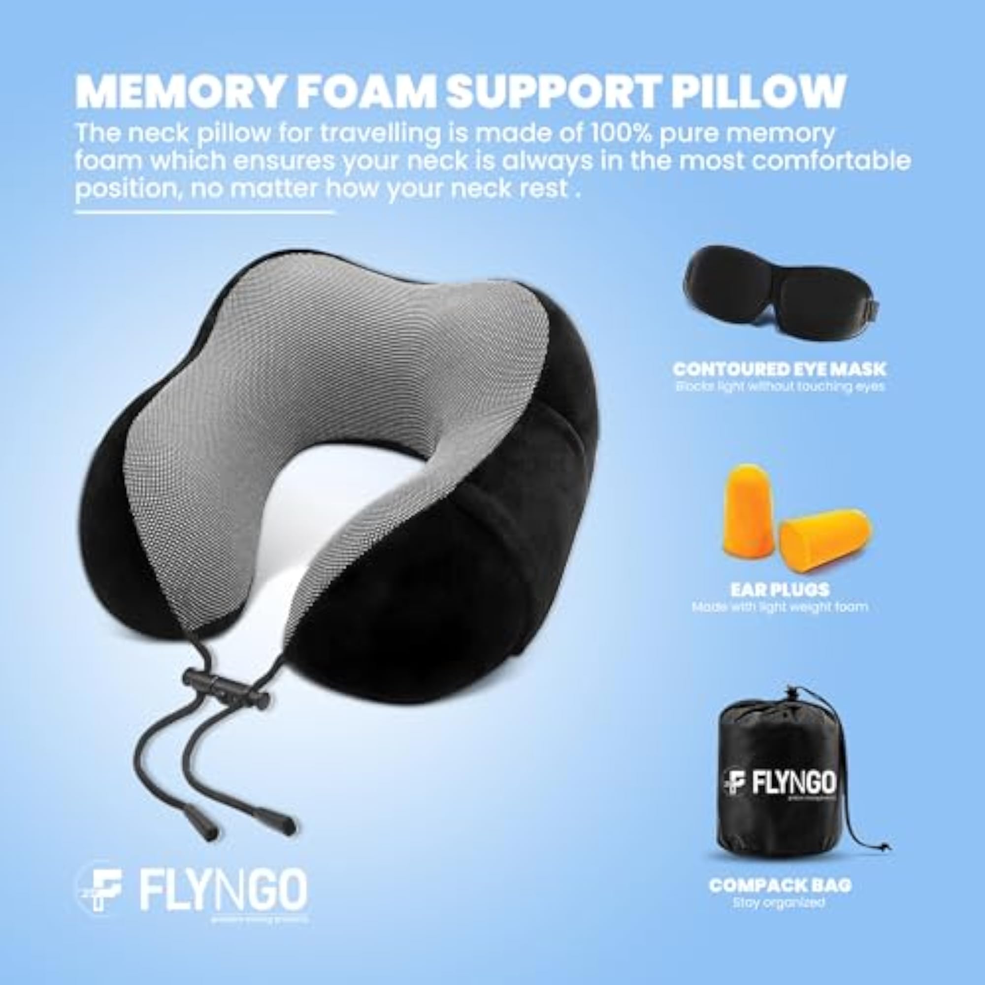 Memory Foam Neck Pillow for Travel with Eye Mask