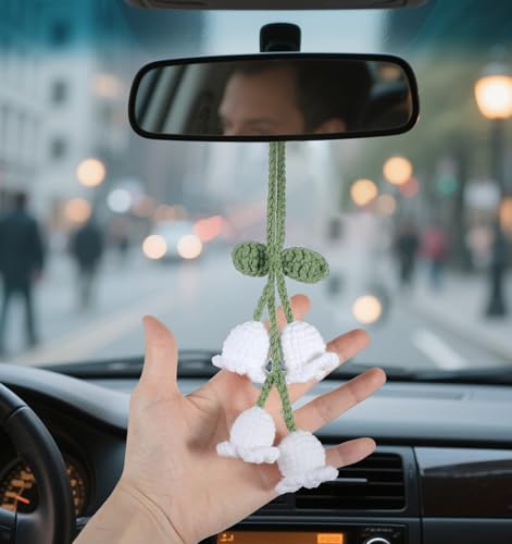 Cute Car Mirror Hanging Accessories, Crochet Rear View Mirror Dangle