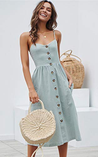 Image of Angashion Women's Dresses-Summer Floral Bohemian Spaghetti Strap Button Down Swing Midi Dress