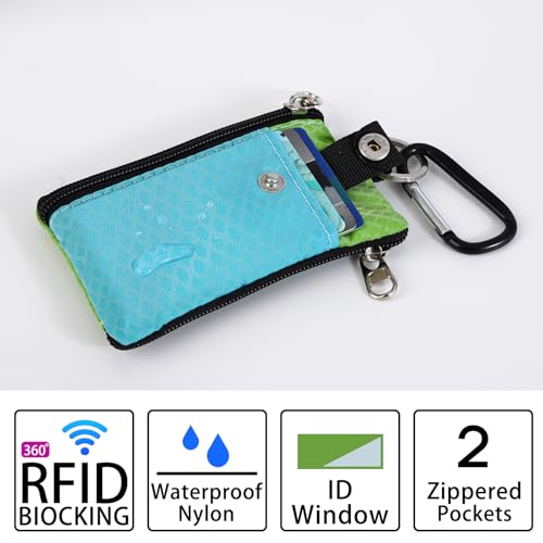 Image of MASAPHlL Small Lanyard Wallet for Women /Men with RFID Blocking ID Card Wallet, Minimalist Nylon Zipper Pouch, Travel Neck Wallet with Keychain, ID Window for Card,Coin,Cash (PowderBlue+EmeraldGreen)