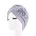 Qianmome Womens Sequin Flower Turban Elegant Muslim Beanie Head wrap Chemo Cap Gray