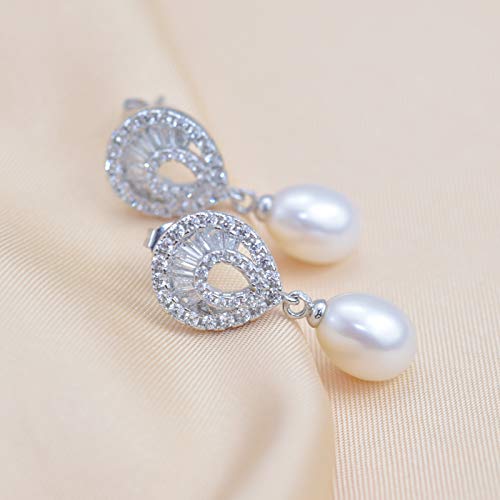 Boucles d'oreilles perles d'eau douce naturelles en argent 925 et zircon éclatant