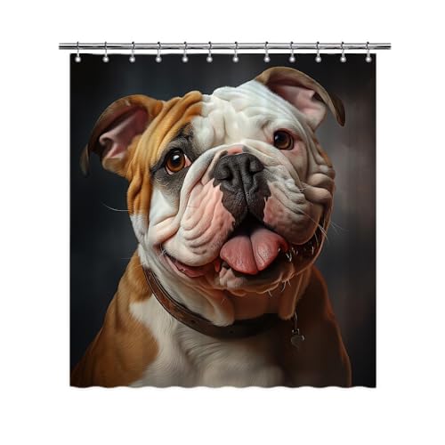 Ganshan Bi Funny English Bulldog Dog Shower Curtain for Bathroom Home Decor Dog Puppy Pet Animal Print Bath Curtains with 12 Hooks 72x72 Inch Style 8