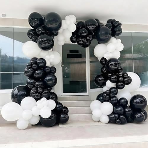 Image of YMSZ Black and White Balloons Garland Arch Kit, 134pcs White Balloon and Black Balloons for Birthday Anniversary Wedding Engagement Graduation Party Decorations