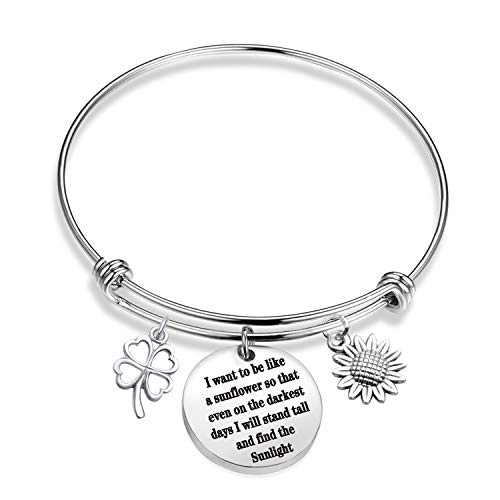 Eigso Sunflower Charm Bracelet Sunflower Jewelry I Want to be Like a Sunflower Floral Bangle Inspirational Gift for Womens Girls (BR-Like a Sunflower)