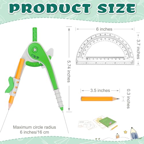 Zealor 32 Pack Math Compass & Protractor Set Geometry Math 6 Inch Plastic Drawing Compass with Pencils Protractor for Geometry Bulk for Math Student Classroom School Office Woodworking Art Drawing - Thumbnail 2