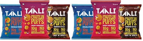 Image of Taali Roasted Protein Puffs Combo |Goodness of Jowar & Corn | Snack | Masala Mania, Smoky Barbeque, Korean (Pack of 6) 60g Each| No Palm Oil