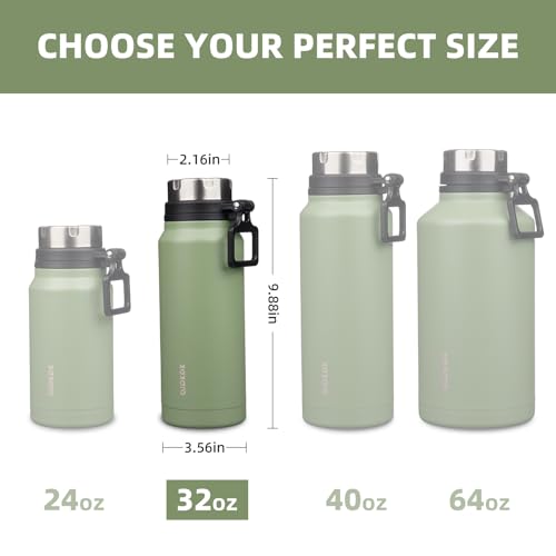 Image of BJPKPK 32oz Large Insulated Water Bottle with Handle, Stainless Steel | Leak-Proof BPA-Free Large Water Bottle, Stainless Steel Vacuum Insulated Bottle for Gym, Work, Outdoor & Everyday Use