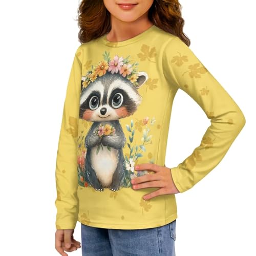 Image of Girls Long Sleeve Shirt with Cute Graphic Casual Pullover Tops 3-16Y