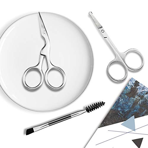 Eyebrow Scissors,Hizek 3 in 1 Eyebrow Kit,Professional Eyebrow Grooming kit Including Eyebrow Brush,Stainless Steel Sharp Brow Scissors,Nose Hair Scissors,and Storage Bag