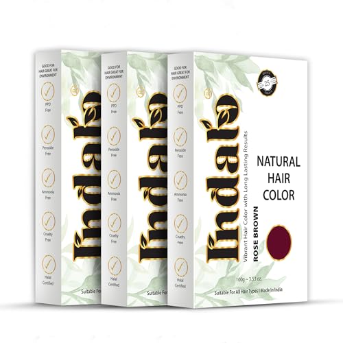 Image of Indalo Natural Hair Color Rose Brown | No Ammonia, No Paraben, No PPD, Rose Brown Hair Color | Suitable for Men & Women - 100g (Pack of 3)