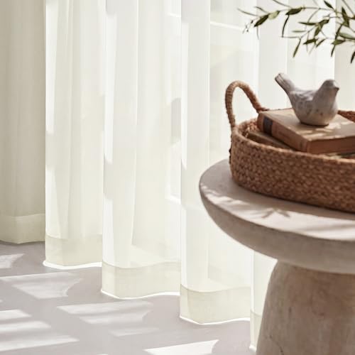 Image of NICETOWN Sheer Curtains 96 Inches Long, Natural, W42xL96, 2 Panels | Rod Pocket Lightweight Drapes Voile Sheer Air & Breathable Elegant Window Treatments for Bedroom /Living Room