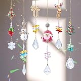 Sun Catchers, 6pcs Colorful Christmas Crystal Suncatcher Pendant Ornaments Hanging Crystals Prism Rainbow Maker for Windows Garden Decor Wedding Party Xmas Gift