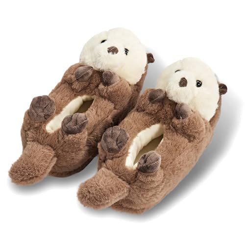Image of ooohyeah Funny Animal Hug Plush Slippers for Women, Novelty Cute Cozy Warm Slippers with Non-Slip Grips