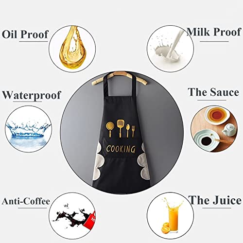 Obekann 2 Pack Kitchen Apron For Women With Hand Wipe Pockets, Unisex Cooking Chef Apron Waterproof Hand-Wiping, Aprons For Cooking Painting Housework Best Gift For Housewarming Holidays #TOP4