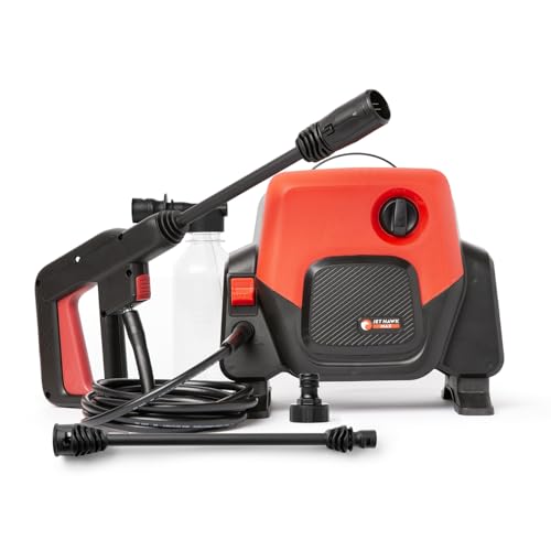 Garden Force Jet Hawk Max Pressure Washer - Plug In Corded Power 1400W - High Pressure Cleaning Up To 100 Bar - Adjustable Spray Nozzle - Includes Soap Dispensing Bottle - 8