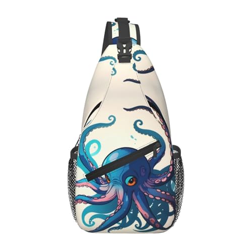 Mochila bandolera con diseño pulpo azul y púrpura miniatura 1