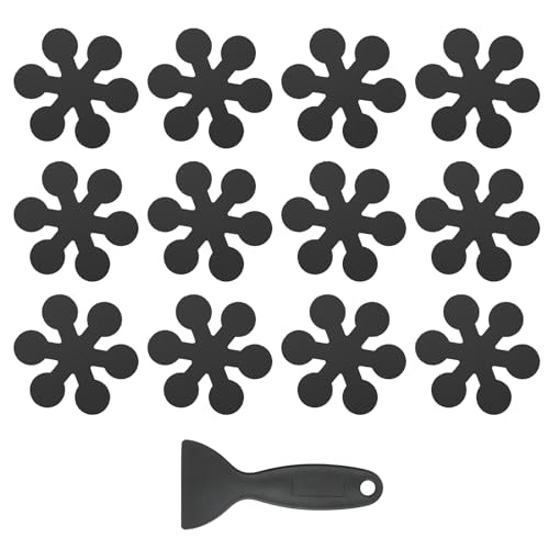 PATIKIL 12 Pcs Non Slip Bathtub Stickers, Anti Slip Shower Stickers with Scraper Bathroom Shower Floor Decals Snowflake Shape Cute Treads Tubs, Black