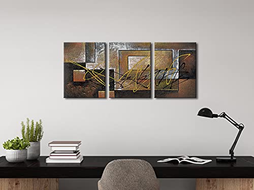 Pyradecor Modern 3 Piece Canvas Prints Abstract Brown Landscapes Pictures Paintings on Canvas Wall Art Work for Living Room Bedroom Kitchen Home Decorations
