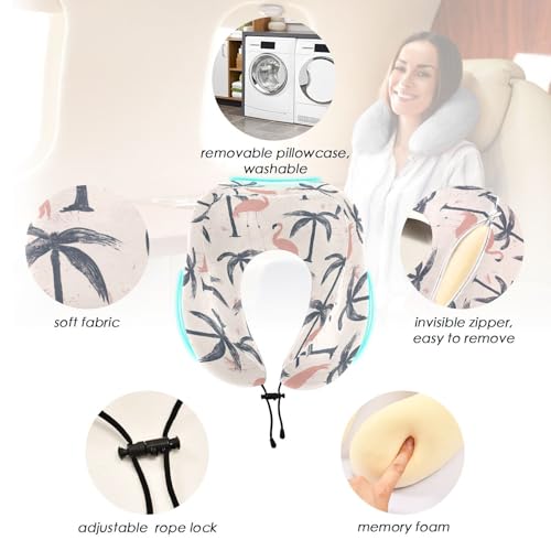Image of ALAZA Flamingo Palm Trees Travel Neck Pillow Memory Foam Neck Pillow with Storage Bag,Soft Travel Pillow for Sleeping Travel Airplane Car Office Home