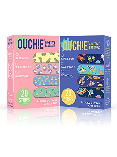 Image of Ouchie Non-Toxic Printed Bandages Double Combo (40 Pack) - Pink & Space Blue