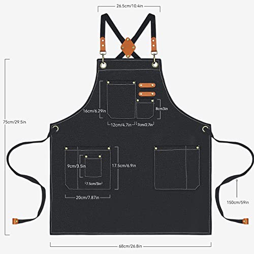Nlus Chef Apron For Men Women, Water-Resistant Heavy Duty Cotton Canvas Apron Cross Back Apron With Adjustable Straps And Large Pockets, Size M To Xxl (Black) #TOP1