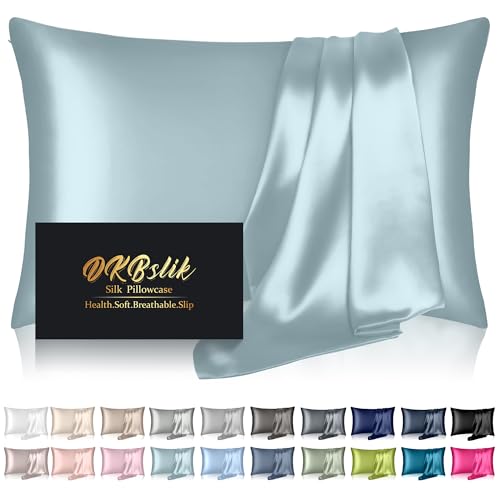 Silk Pillowcase for Hair and Skin, Mulberry Silk Pillow Cases King Size, Anti Acne Cooling Sleep Both Sides Natural Silk Satin Pillow Case Covers with Hidden Zipper, Gifts for Women Men, Aqua Blue by DKBslik - Used condition - US$18.72
