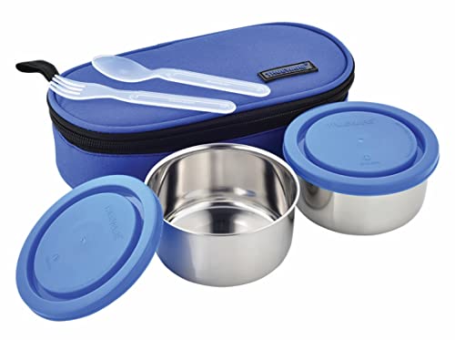 Image of Trueware Classic Lunch Box | 2 Containers | 300 Ml Each | Stainless-Steel Leak-Proof Containers | Blue | Light Weight | Dishwasher Safe | Easy to Car (Classic Blue BAZ)