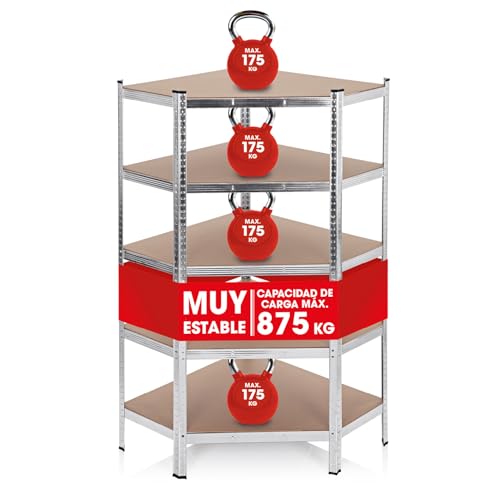 EASYmaxx estante esquinero resistente 180x90x40 cm | 875 kg de capacidad de carga, 175 kg por nivel | Estante y banco de trabajo | Estante de bodega Estante de almacenamiento con 5 estantes ajustables