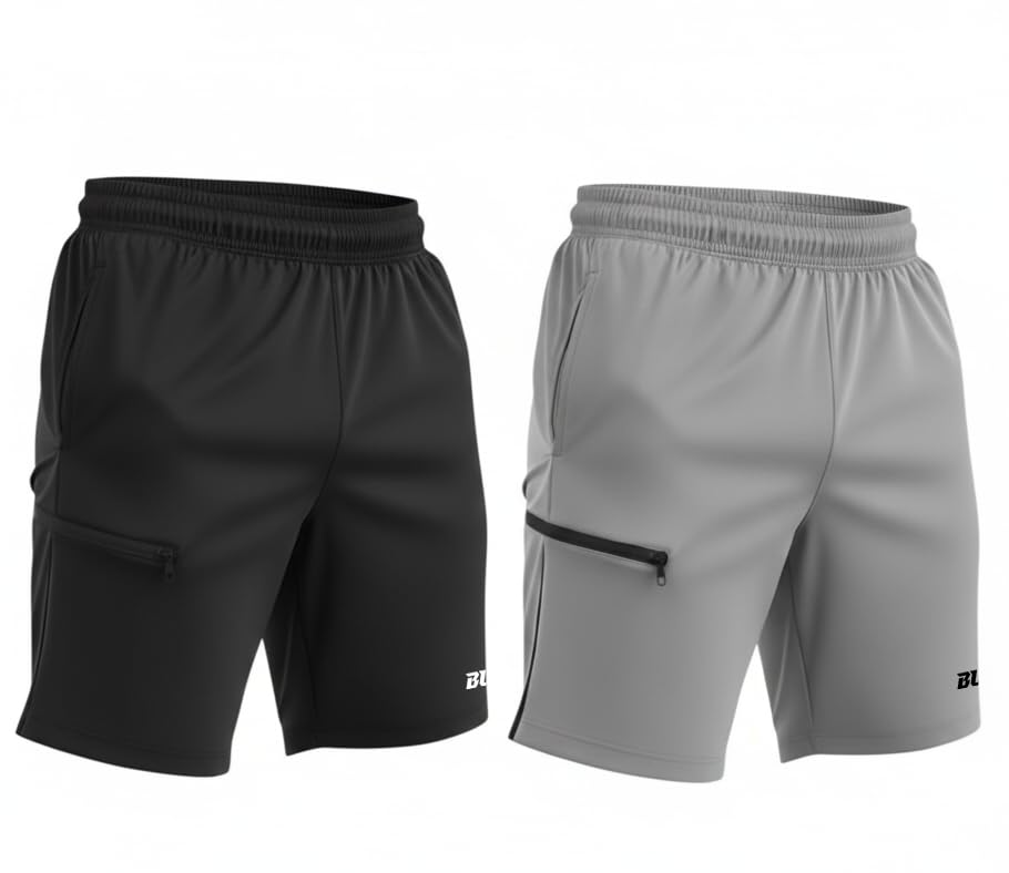 Image of BULLAR Premium Polyester Training Shorts Combo, Gym wear, Running, Sports,Workout Dryfit, Quick Dry Shorts with Drawstring
