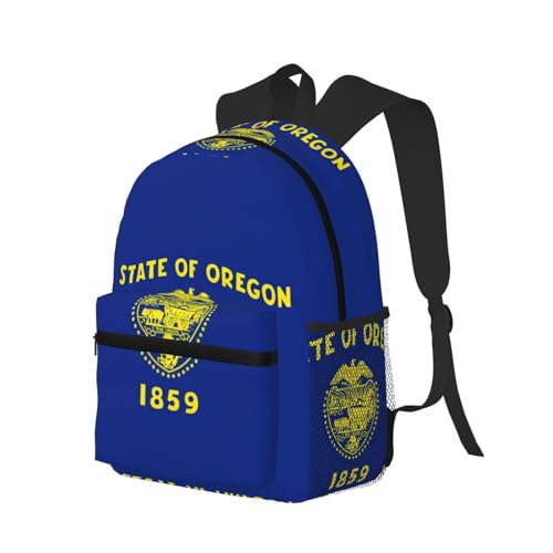 Sac à dos voyage imprimé drapeau Oregon noir robuste pour ordinateur