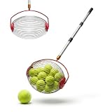 Relaxdays Tennisball Sammler, 25 Bälle, HBT: 128 x 32 x 19 cm, Metall, Abnehmbarer Griff, Rollsammler Tennis, Silber/rot