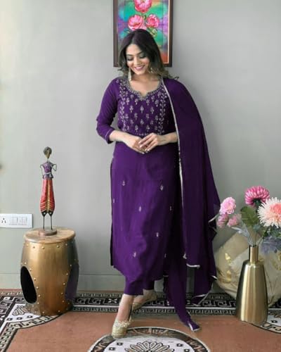 Image of Rainbow Creations Woman's Cotton Blend Kurta Palazzo and Dupatta Set