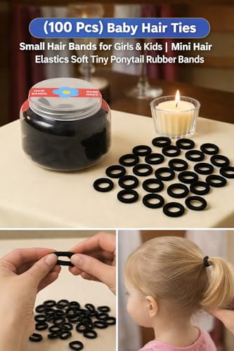 Image of Frescorr (200 pcs) Baby Hair Ties | Soft No-Damage Premium Elastic Mini Rubber Bands for girls | Strong Stretch Ponytail Holders | Daily Use Hair Accessories (Black + Multicolor)