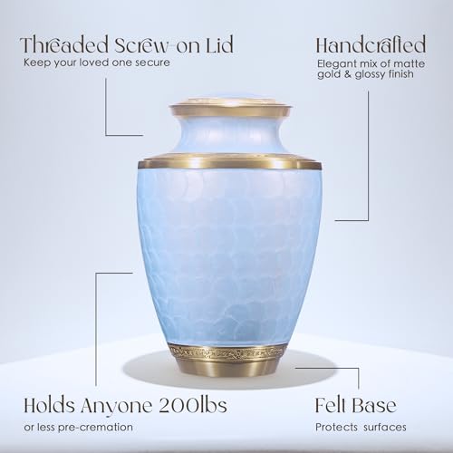 Image of Cremation Urn for Human Ashes - Adult Brass Urn for Men or Women up to 200lbs - Handcrafted Memorial Burial Container - Suitable for Funeral or Display