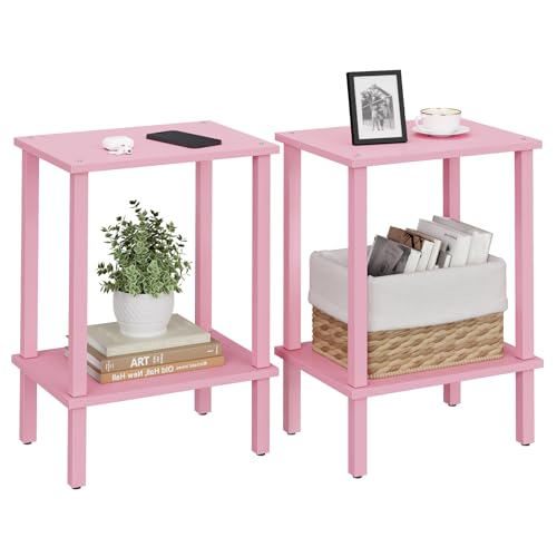 TUTOTAK End Table Set of 2 Side Table Nightstand 2-Tier Storage Shelf Sofa Table for Small Space Living Room Bed Room Pink TB01BP035