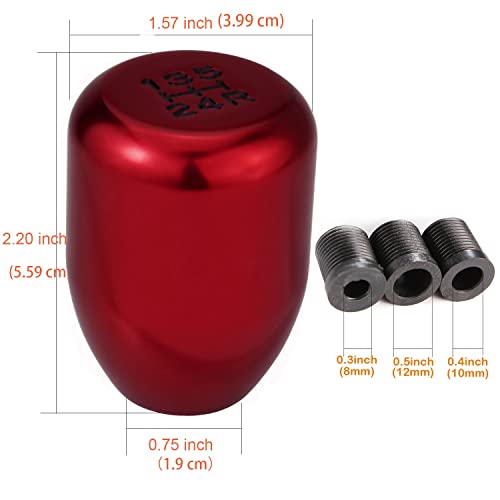 Arenbel 2 5 Speed Manual Gear Stick Shift Knob Polished Aluminum Shifter Lever Short Handle Fit Most Mt Auto Cars, Solid Red #TOP2