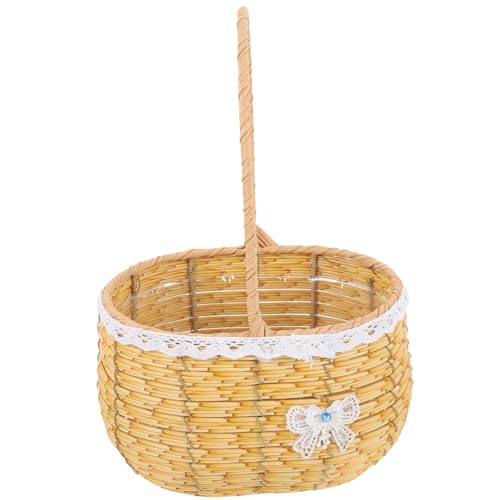 Holibanna Cesta Tejida de Mimbre Asa, Cesta de Flores Decorativa Hecha a Mano, para Regalos y Decoración en Bodas y Eventos Estilo Aleatorio