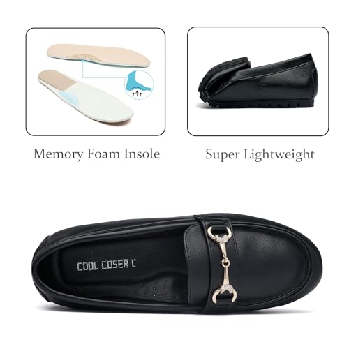 Image of Women's Wide Loafers Casual Slip on Flat Shoes Women's Comfort Penny Loafers with Arch Support Women Dressy Moccasins