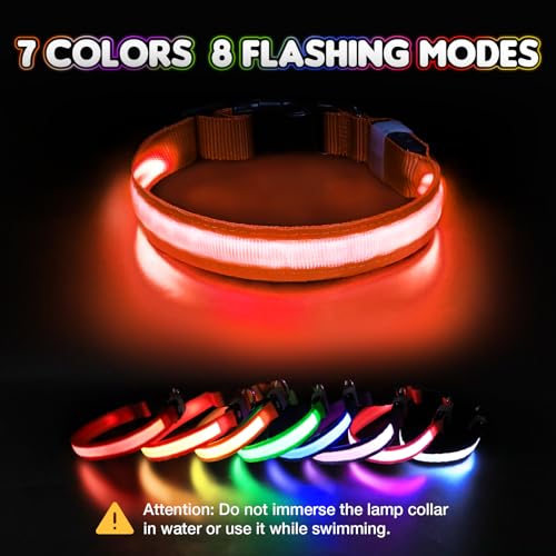 Hundehalsband Leuchtend USB Aufladbar - Leuchthalsband Hund 7 RGB Farbwechsel mit 8 Leuchtmodi, Dickes Verstellbares LED Hundehalsband Wasserdicht für Kleine Mittlere Große Hunde Leuchtendes Halsband