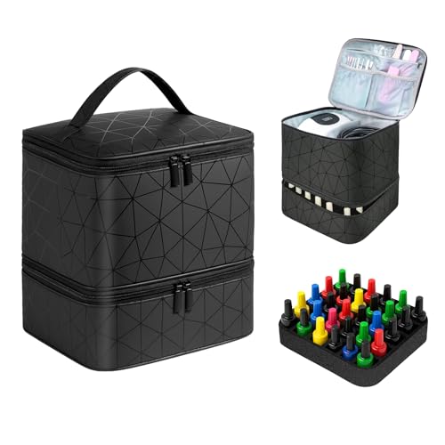 Nail Polish Organizer Case Holds Bottles Nail Polish Storage for Nail Tech & DIY Kits Portable Nail Bag Supplies Carrying Case (Black 2 Layers)